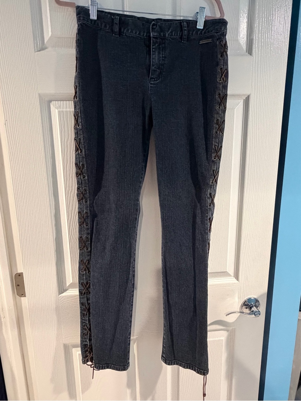 DKNY Black Skinny Jeans with Lace-Up Side Panels